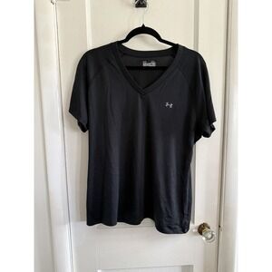 Under Armour Wounded Warrior Shirt Women's L Black V Neck HeatGear Tech Tee